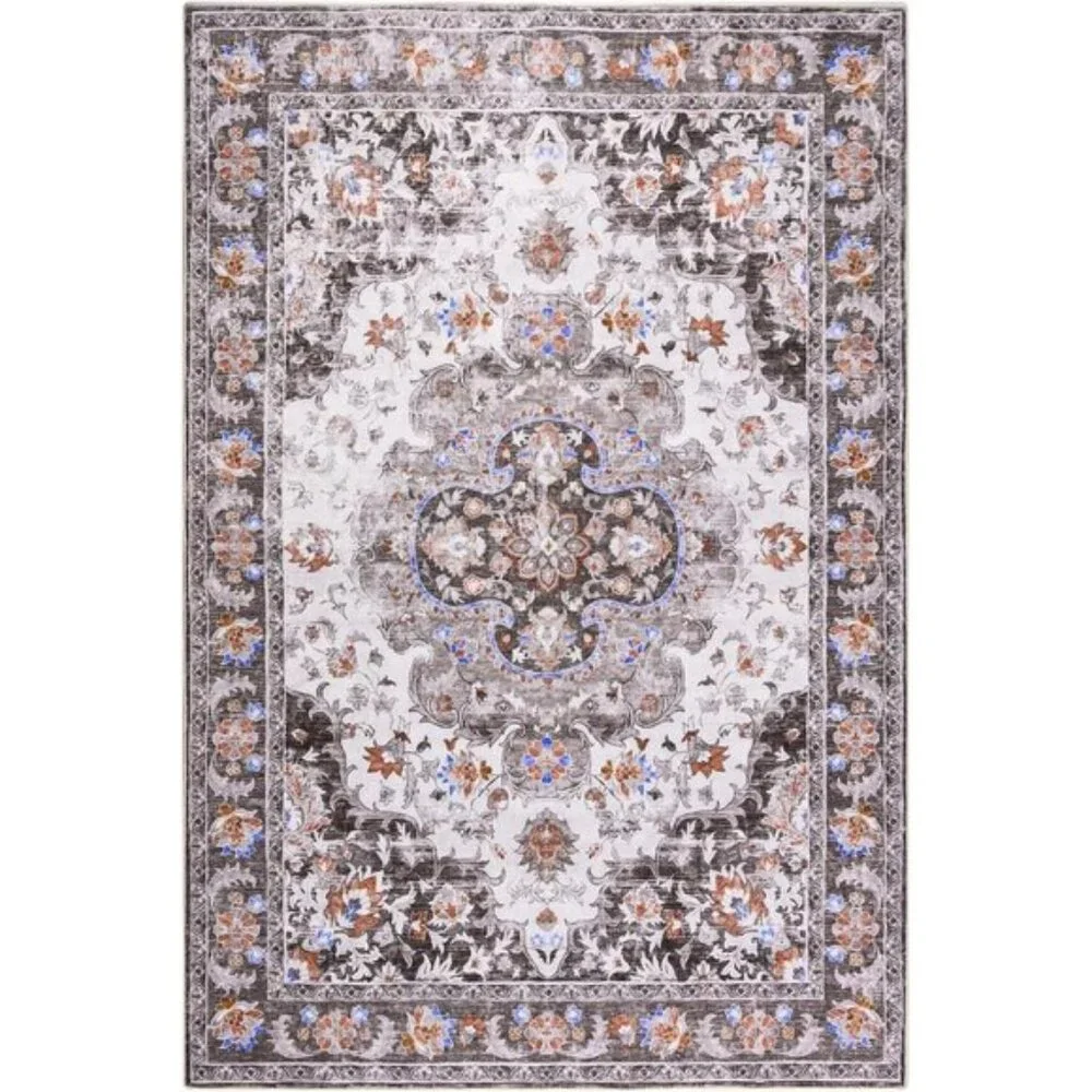 4x6 Washable Area Rug, Soft Low Pile Non-Slip Vintage Carpet for Home & Office